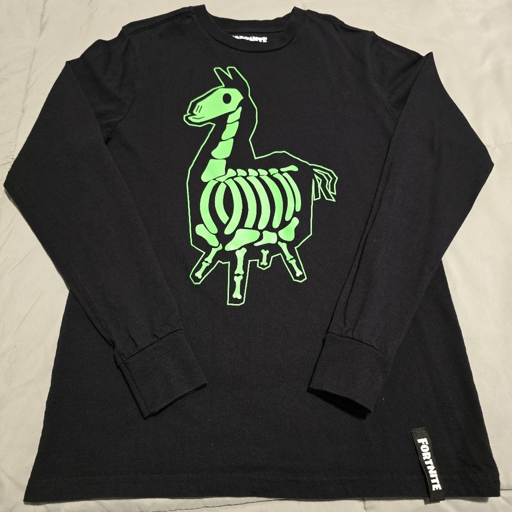 Fortnite Llama Long Sleeve Gamer Shirt Black‎ & Green Size Large 10/12